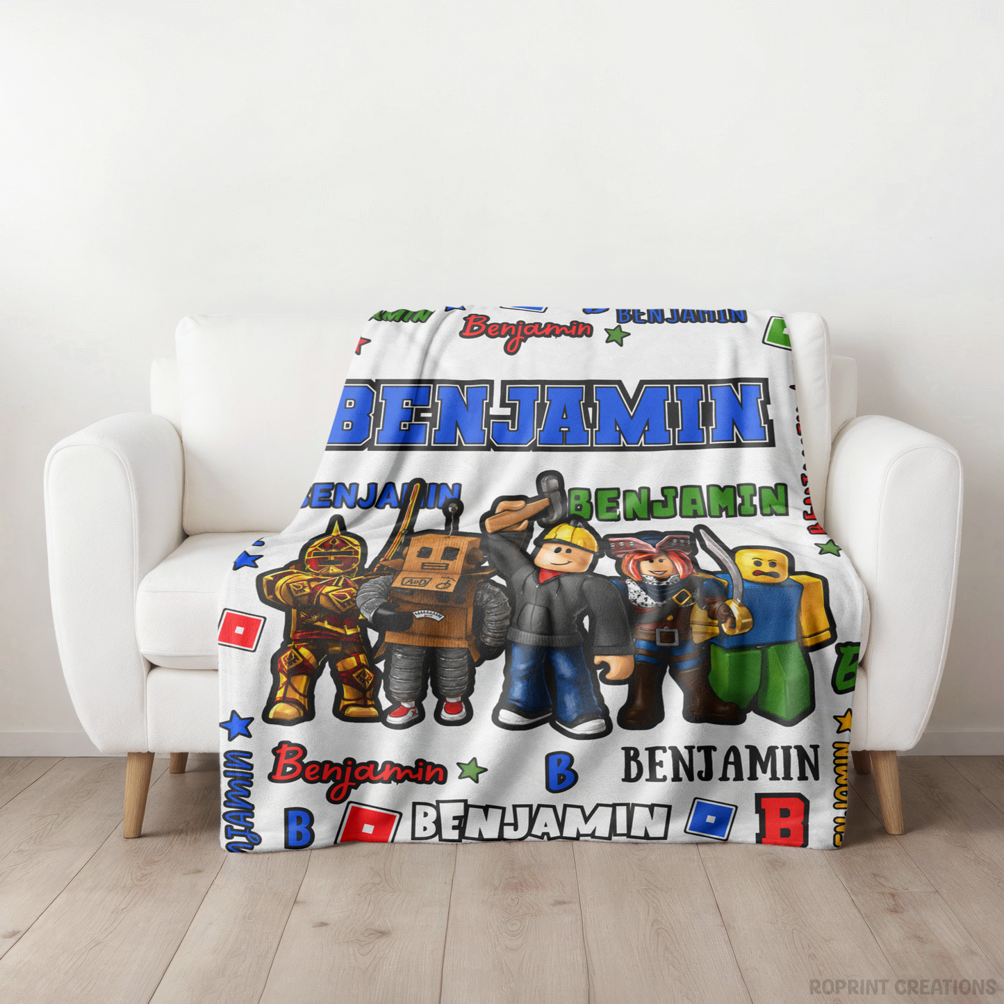Personalized Roblox Blanket Soft Throw, Custom Name Kids Birthday Gift