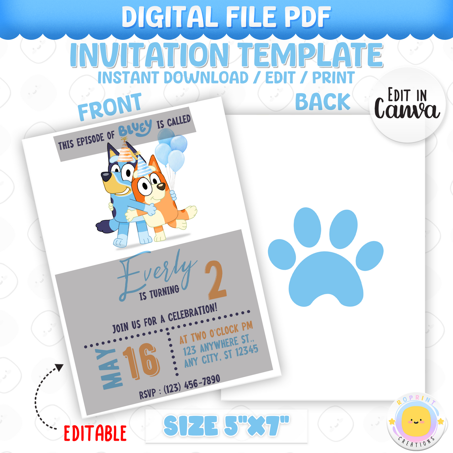 Bluey Birthday Invitation - Bluey Invitation Template Printable