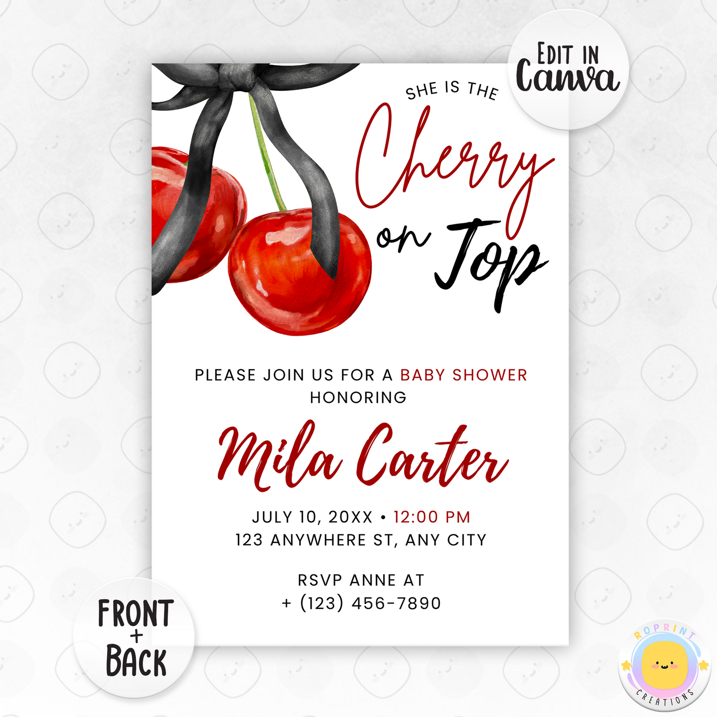 Cherry On Top Baby Shower Invitation - Coquette Cherry on Top Invite