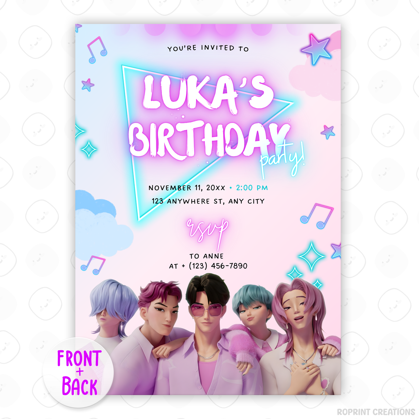 Celebrate in style with this KPOP Demon Hunters Birthday Invitation! Editable in Canva, perfect for printing or sharing digitally for a bold and exciting birthday party. Instant Download