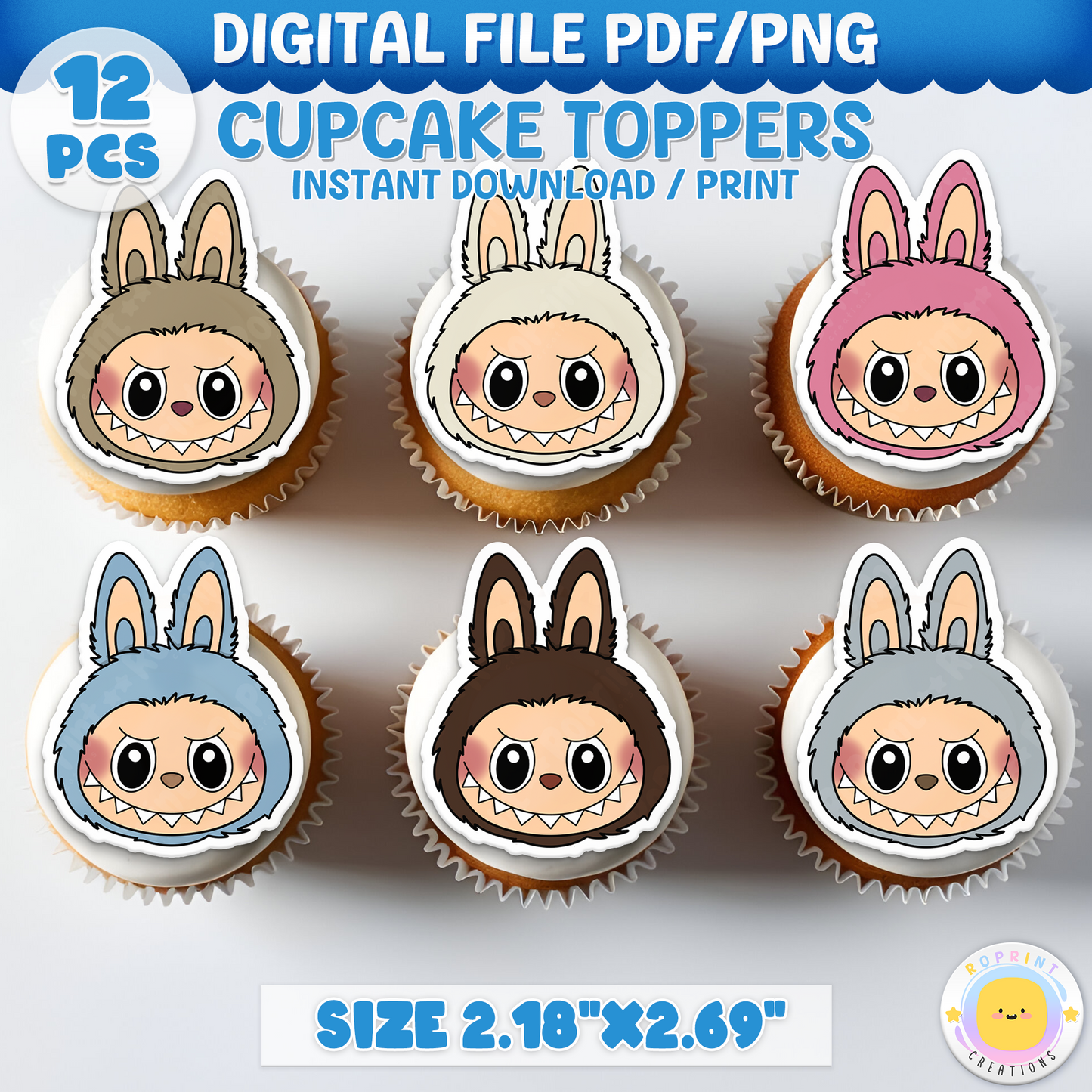 Decorate your cupcakes with these adorable Labubu monster toppers! A fun printable party favor for any Labubu-themed birthday. Instant Download.