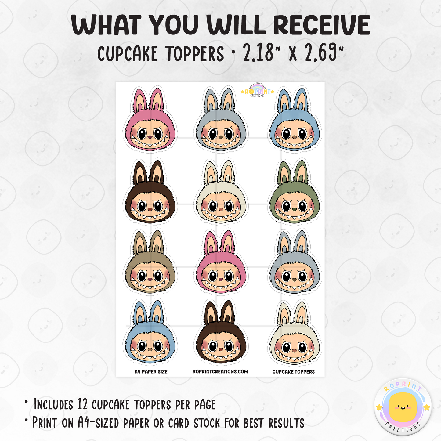 Decorate your cupcakes with these adorable Labubu monster toppers! A fun printable party favor for any Labubu-themed birthday. Instant Download.