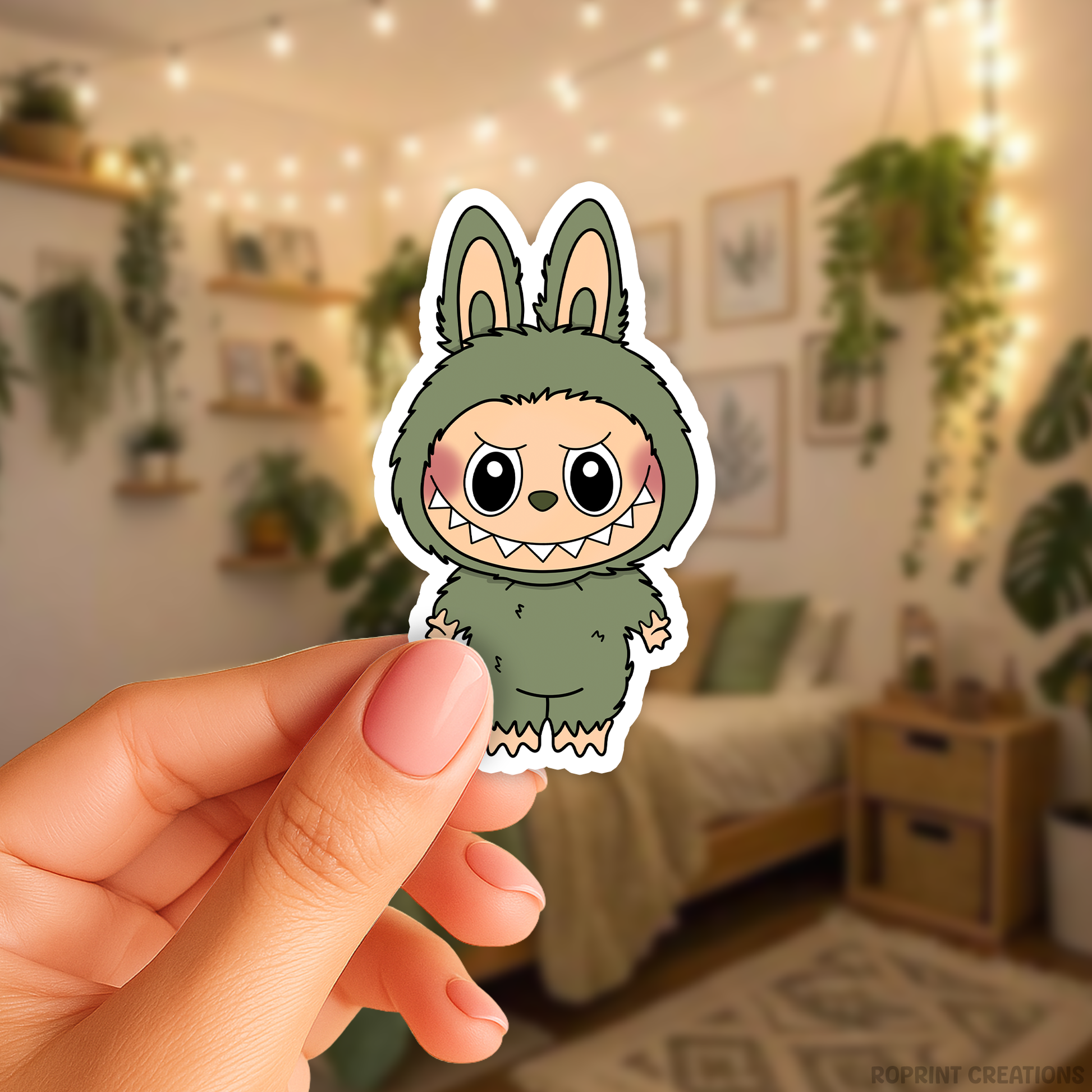 Add a fun touch to your items with this adorable Labubu Green Grape Sticker! Perfect for decorating notebooks and laptops — the best gift for Labubu fans.