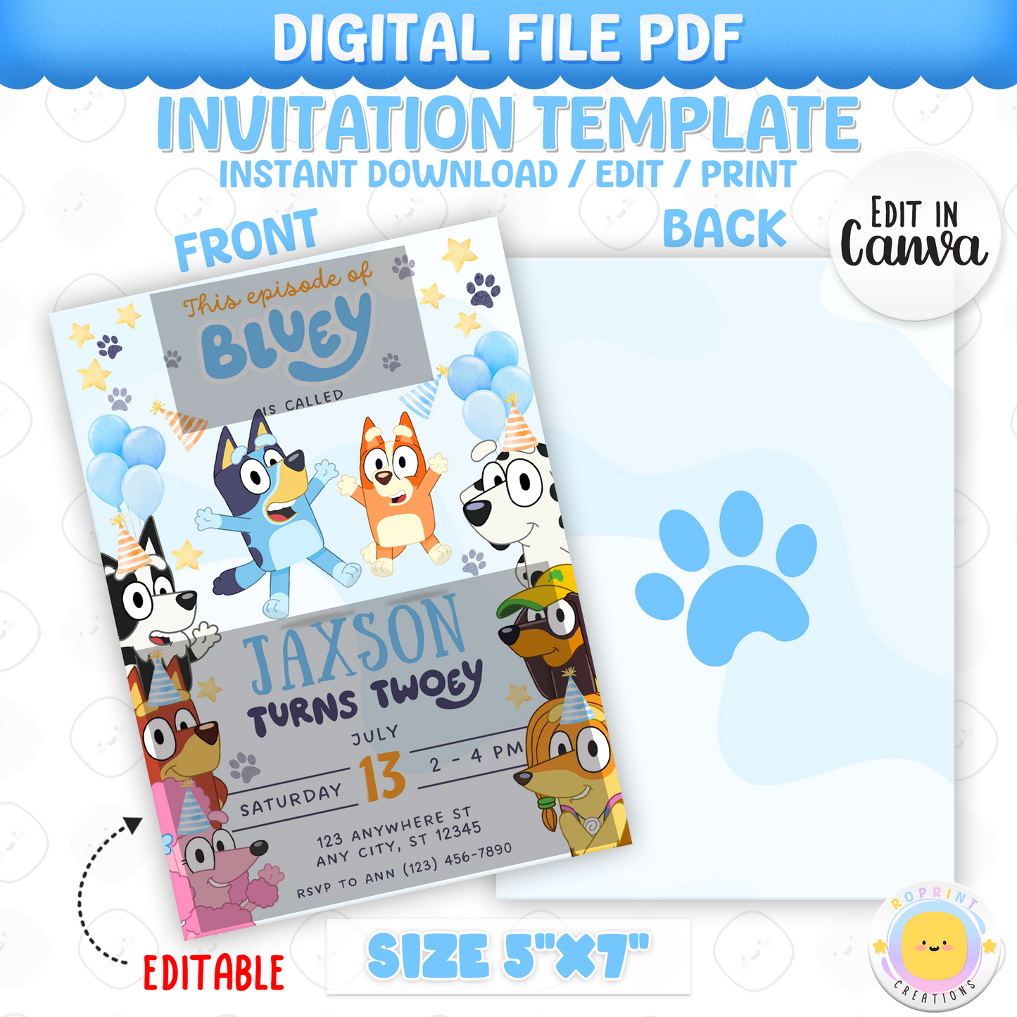 Bluey Birthday Invitation Template - Bluey boy 2nd Birthday Invitation