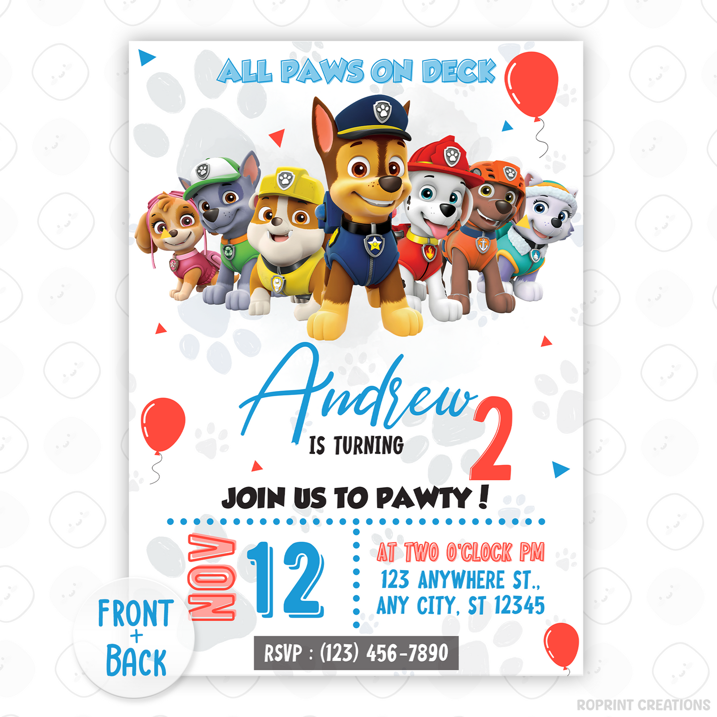 Get ready to paw-ty! This Paw Patrol invitation is fully editable in Canva. Personalize, print, or share digitally in minutes. Instant download
