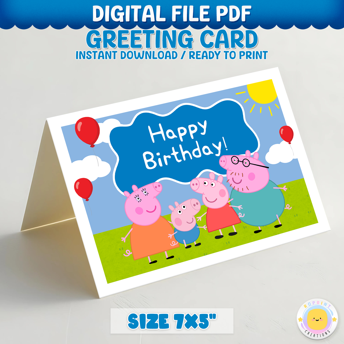 Make birthdays extra fun with this adorable Peppa Pig birthday card! Download, print, trim, and fold to create a cute 7x5 kids greeting card. Instant Download.