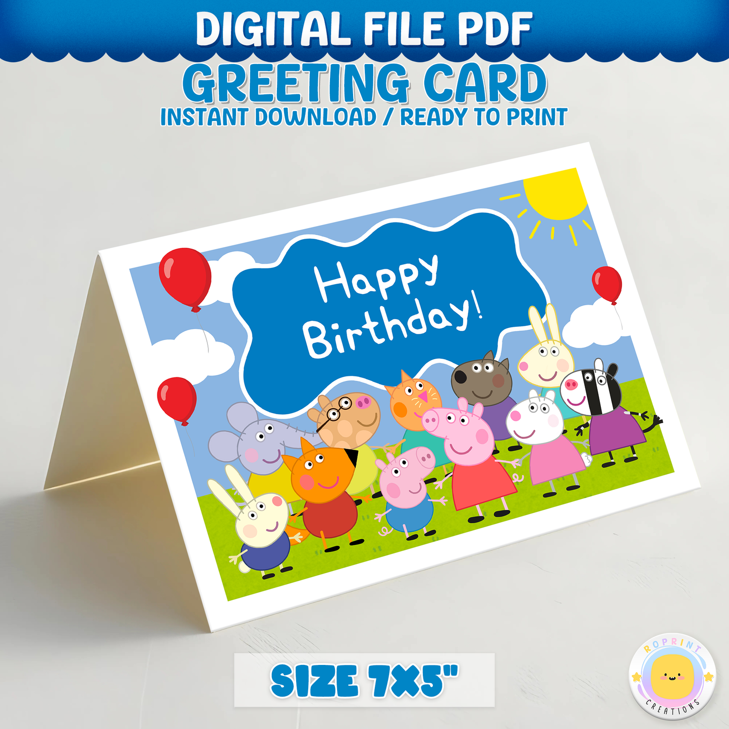 Make birthdays extra fun with this adorable Peppa Pig birthday card! Download, print, trim, and fold to create a cute 7x5 kids greeting card. Instant Download.