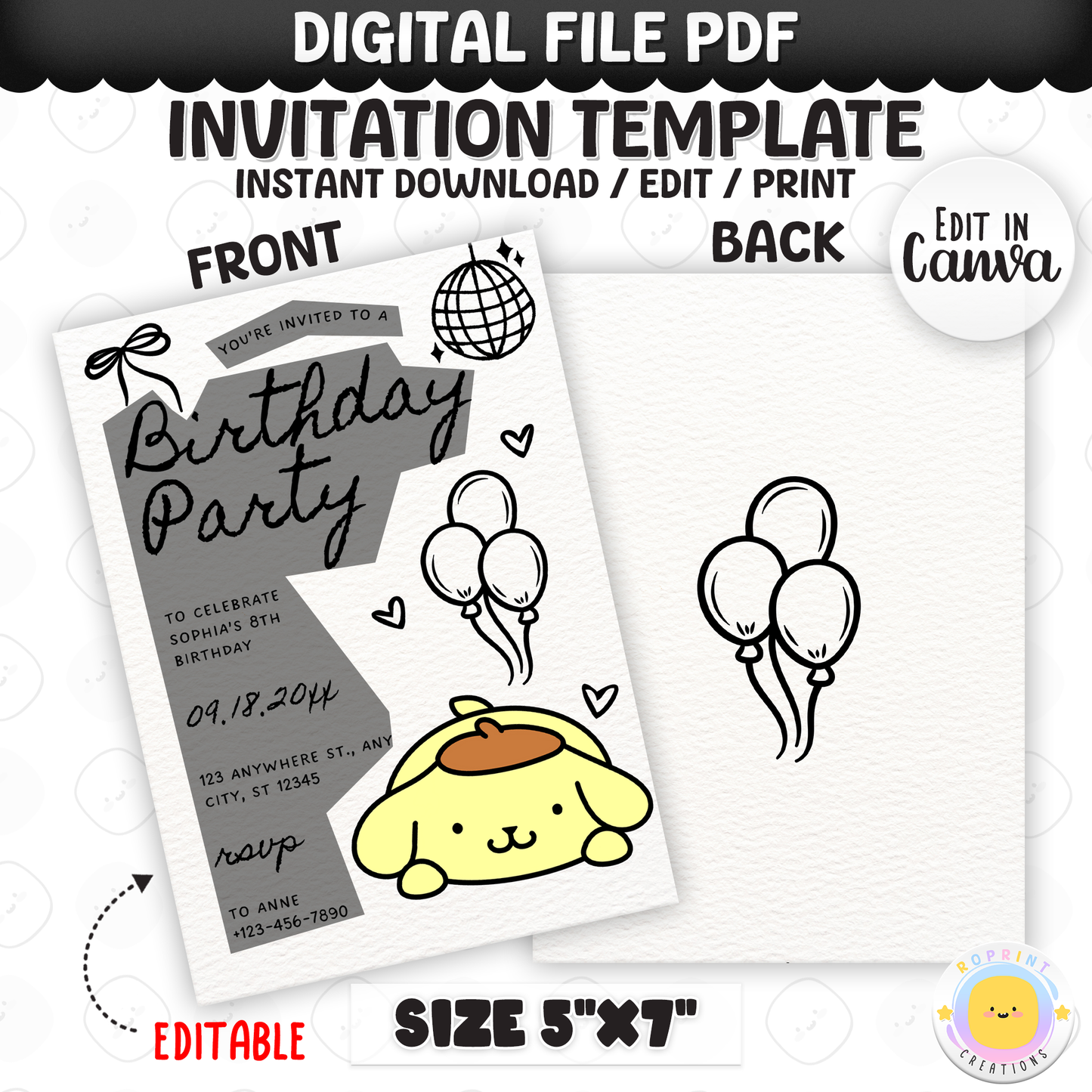 Celebrate with Hello Kitty & Friends! This cute birthday invitation is fully editable in Canva—print at home or share digitally for a fun party surprise. Instant download