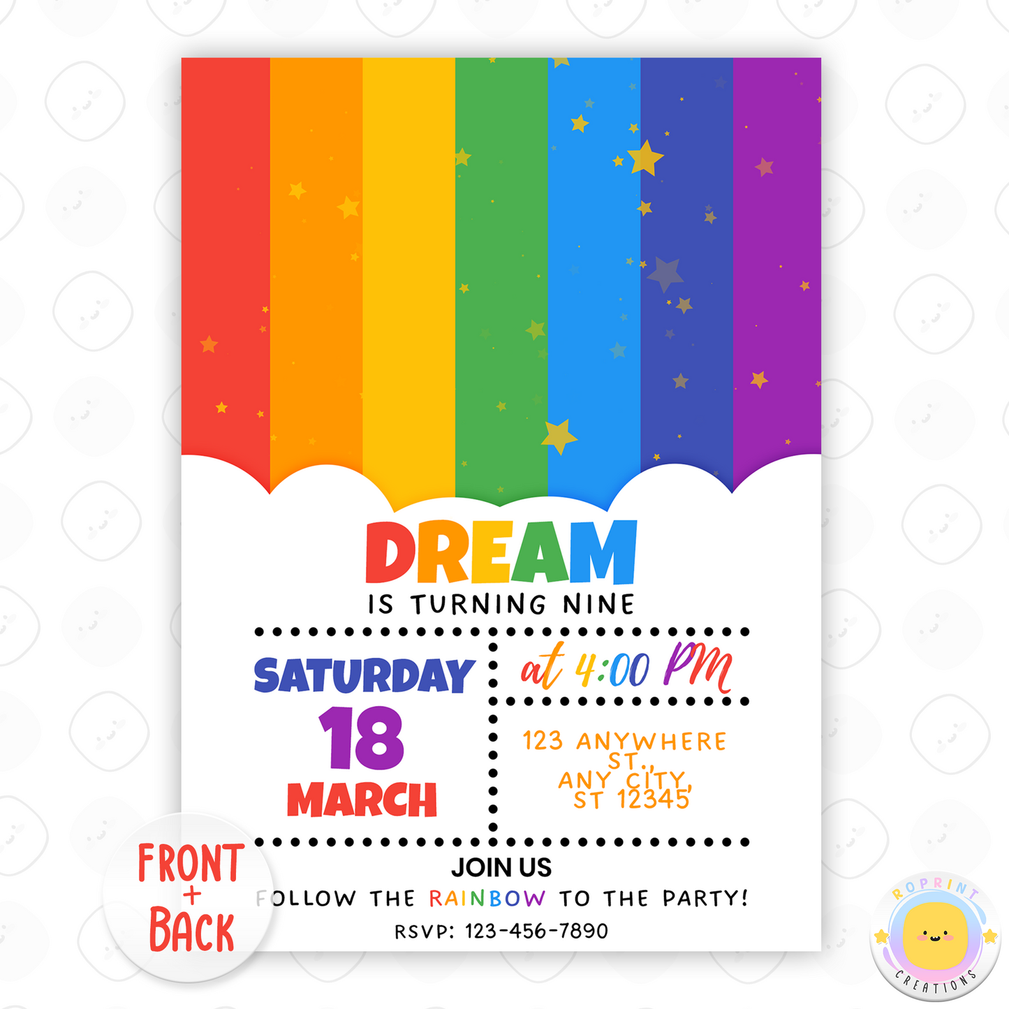 Rainbow Editable Canva Invitation Template