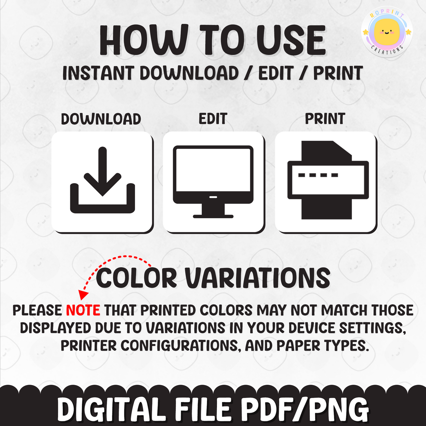 Step-by-step guide on how to use RoPrint Creations digital downloads for party favors and decorations.