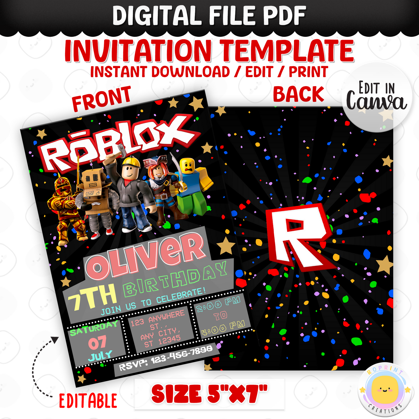 Level up your party with this Roblox-themed birthday invitation! Edit easily in Canva and print or share digitally. Instant download