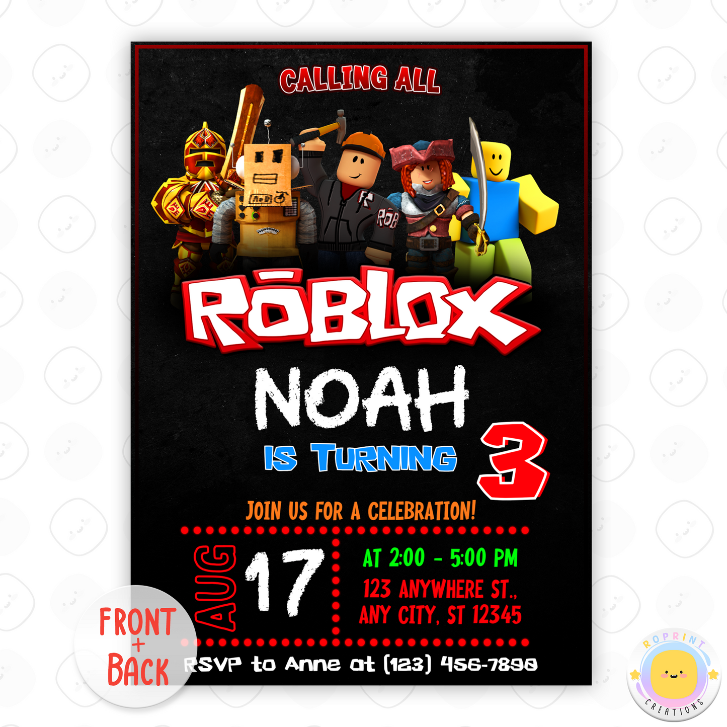 Roblox Birthday Editable Invitation Canva Template
