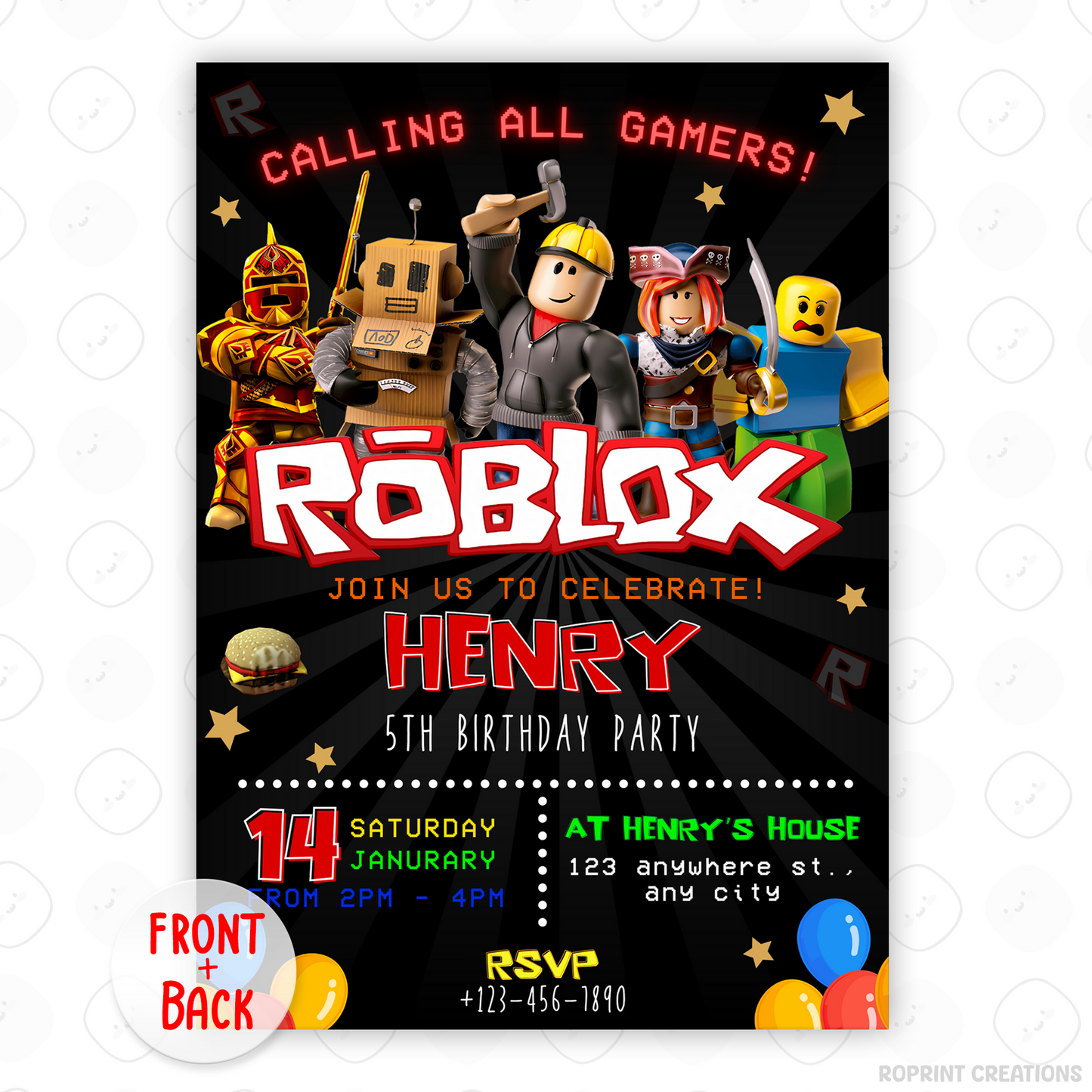 Level up your party with this Roblox-themed birthday invitation! Edit easily in Canva and print or share digitally. Instant download