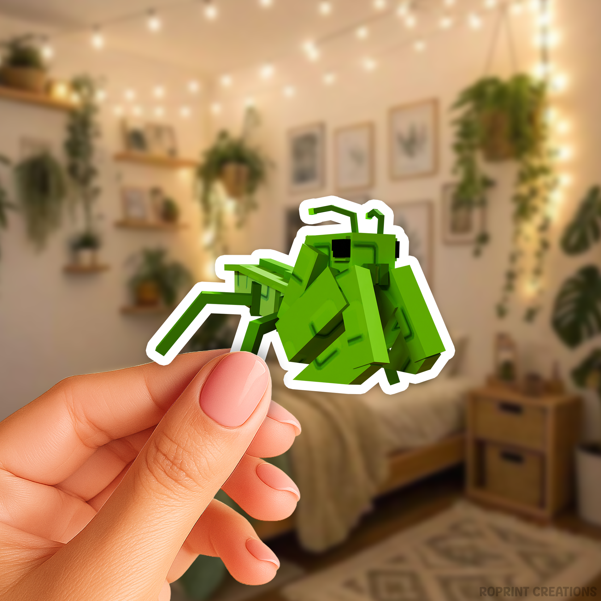 Brighten up your belongings with this adorable Grow A Garden Praying Mantis sticker! Perfect for decorating notebooks, laptops, and party favors — the best gift for Roblox Grow A Garden fans.