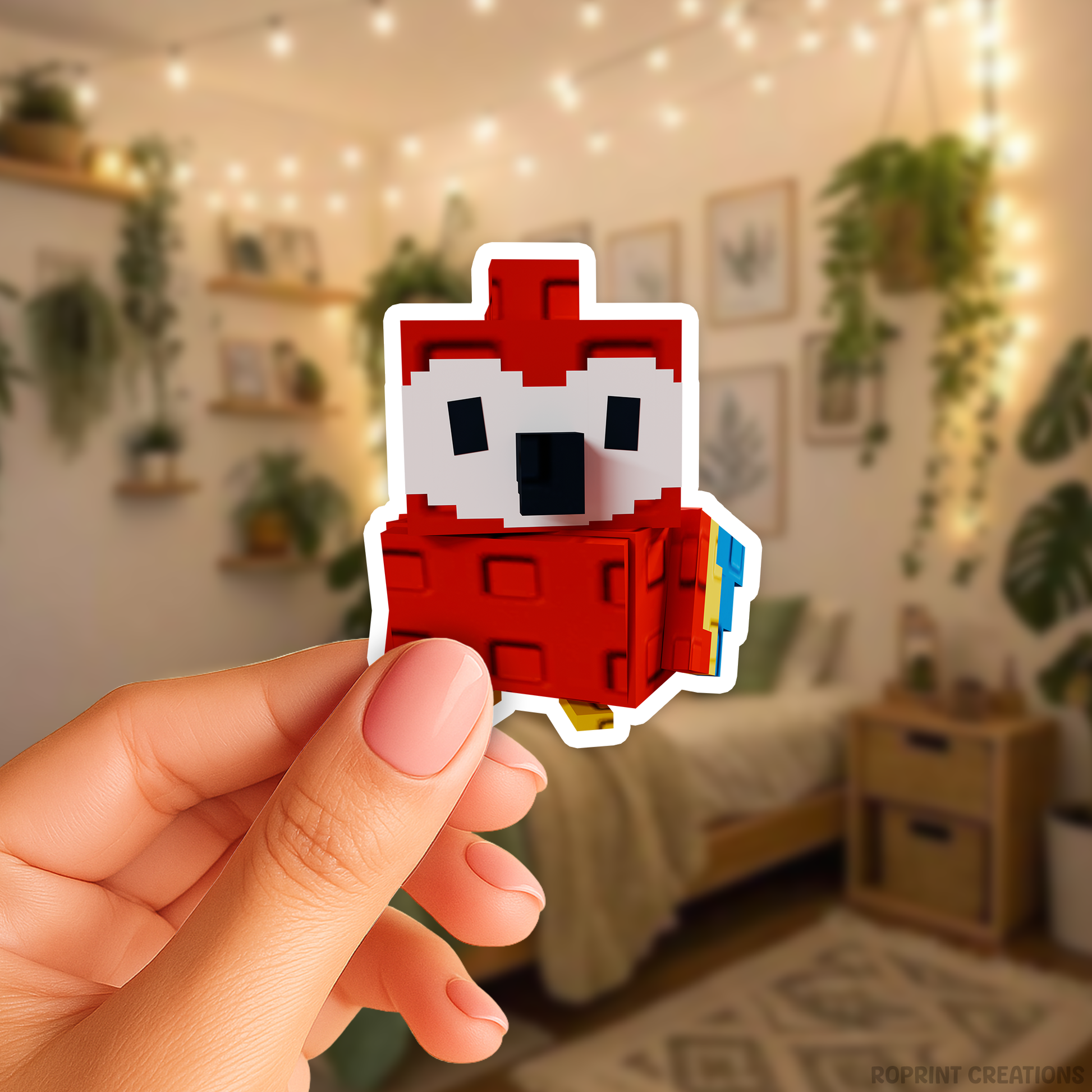 Brighten up your belongings with this adorable Grow A Garden Scarlet Macaw sticker! Perfect for decorating notebooks, laptops, and party favors — the best gift for Roblox Grow A Garden fans.
