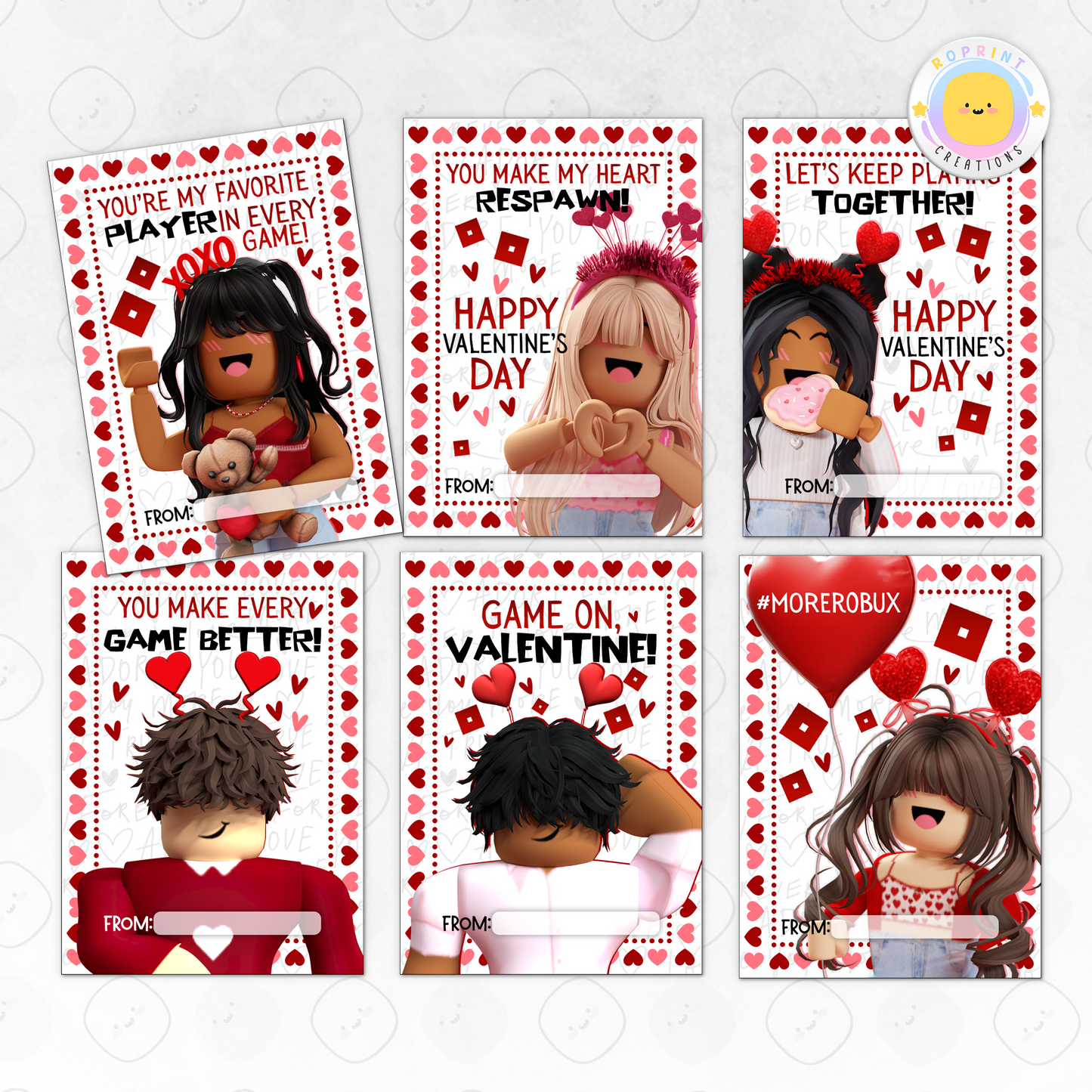 Roblox Inspired Valentine Cards - Printable Kids Valentine's Day Cards