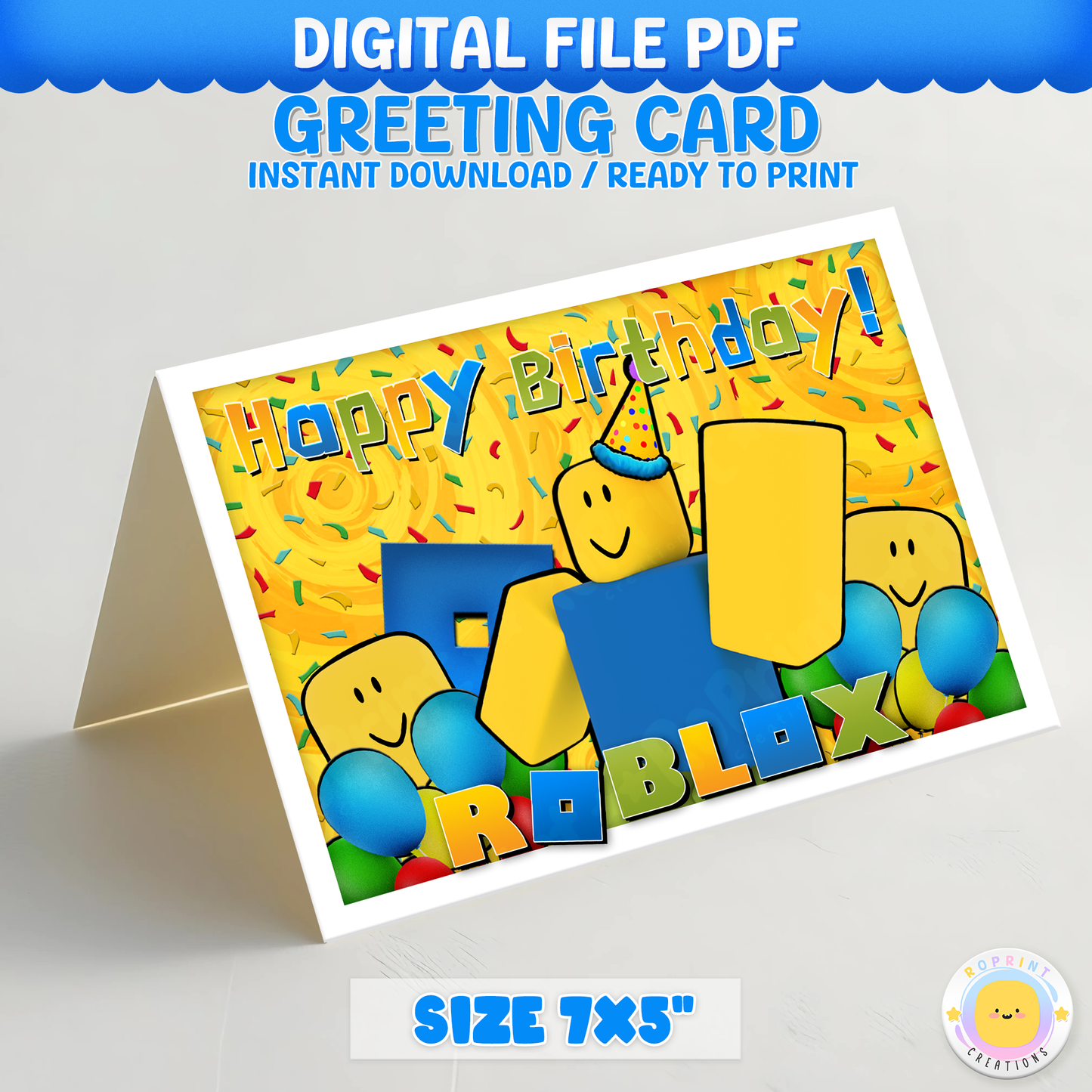Roblox Noob Birthday Card - Printable Kids Gamer Greeting Card. Surprise your gamer with this fun Roblox Noob birthday card! Instant Download.