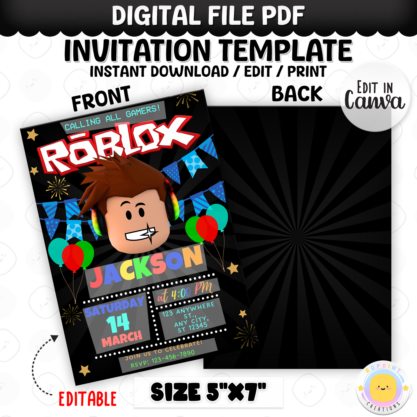Level up your party with this Roblox-themed birthday invitation! Edit easily in Canva and print or share digitally. Instant download