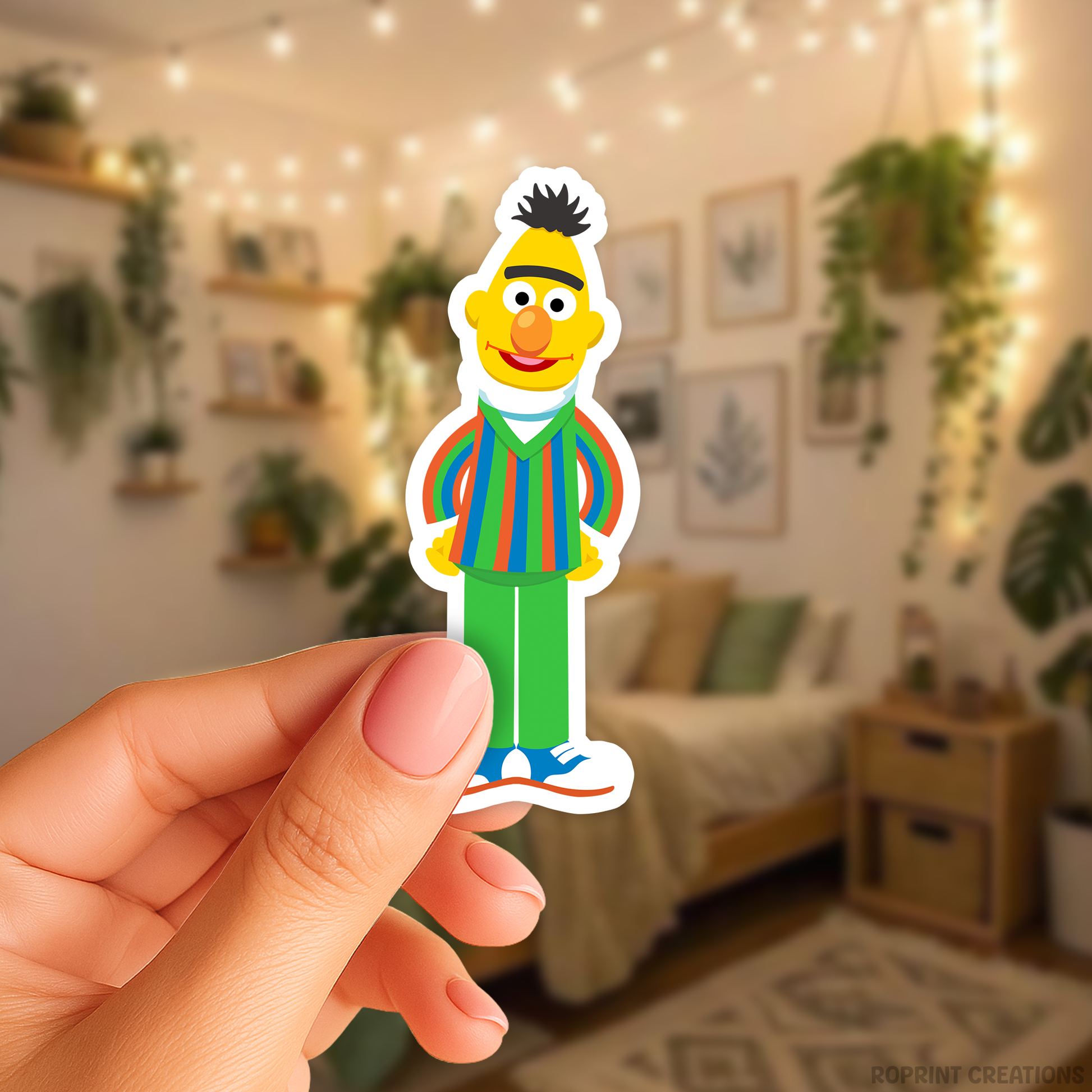 Add some fun with this Bert sticker! Perfect for party favors, crafts, or decorating notebooks, laptops, and more — the best gift for Sesame Street fans.