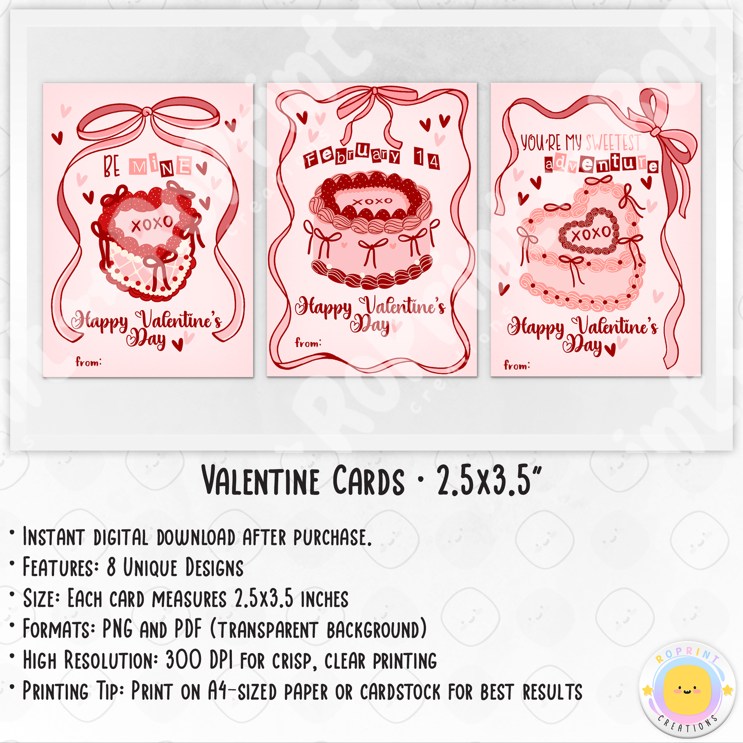 Vintage Cake Valentine Cards - Printable Kids Valentine's Day Cards