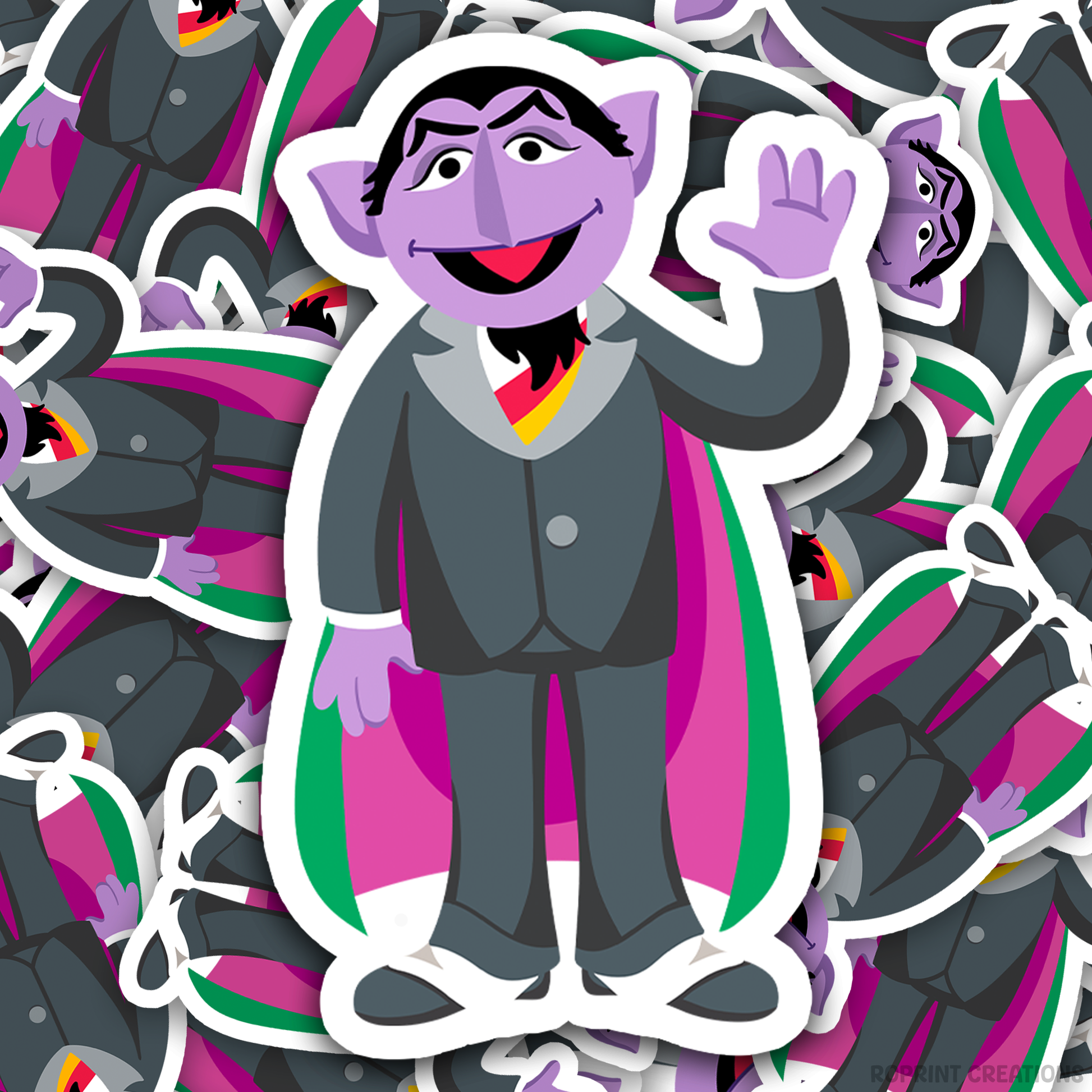 Make counting fun with this playful Count Von Count sticker! Perfect for party favors, crafts, or decorating notebooks, Laptops, and more — the best gift for Sesame Street fans.