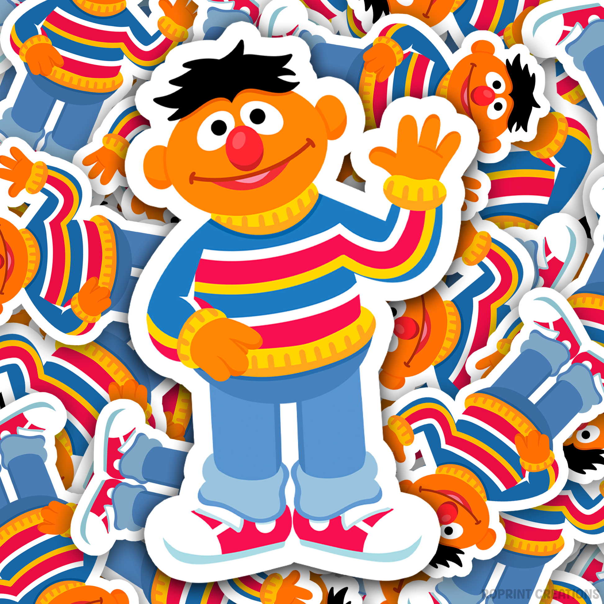 Add some fun with this Ernie sticker! Perfect for party favors, crafts, or decorating notebooks, laptops, and more — the best gift for Sesame Street fans.
