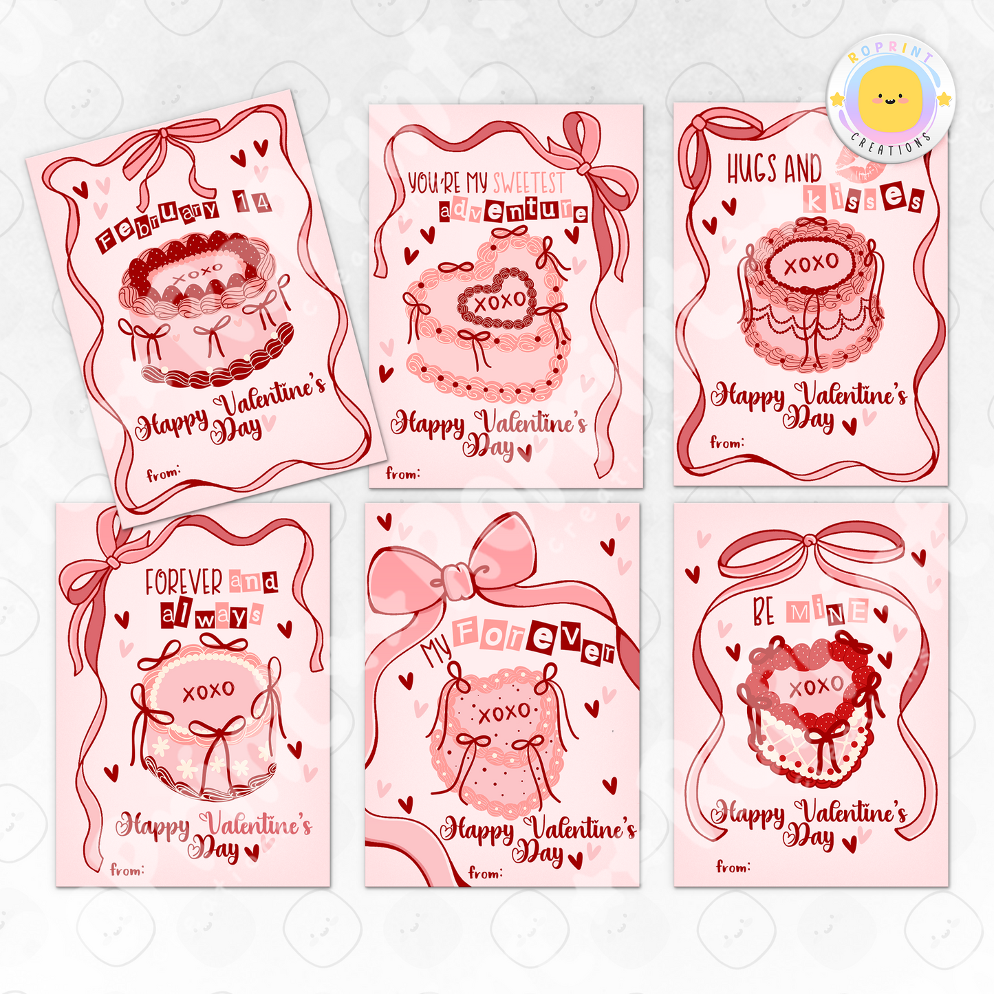 Vintage Cake Valentine Cards - Printable Kids Valentine's Day Cards