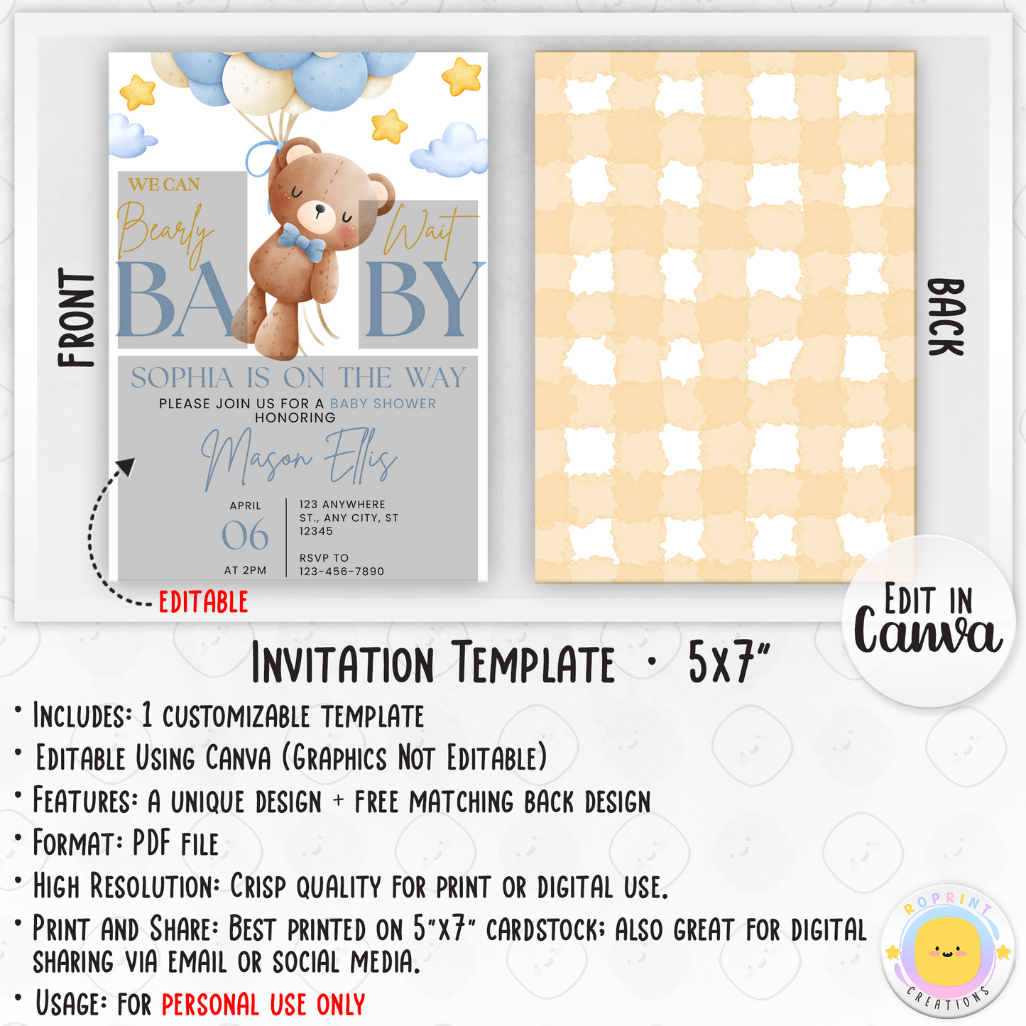 We Can Bearly Wait Baby Shower Invitation - Bear Baby Shower Canva Invitation Template info