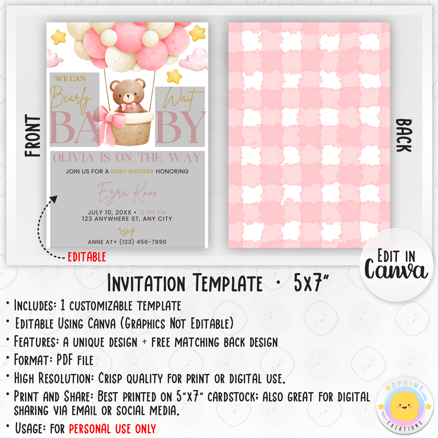 We Can Bearly Wait Baby Shower Invitation - Bear Baby Shower Pink Invite info