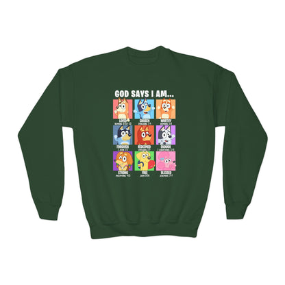 God Says I Am, Bluey - Youth Crewneck Sweatshirt