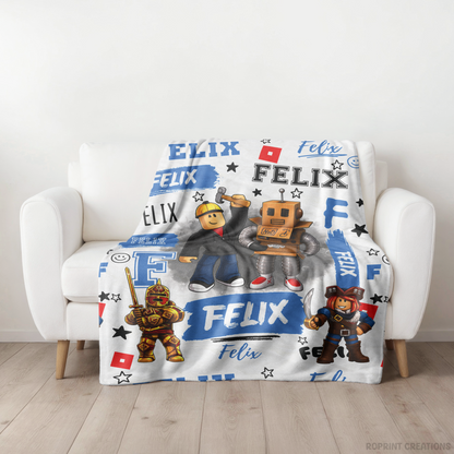 Personalized Roblox Blanket, Blue Custom Name Roblox Kids Birthday Gift