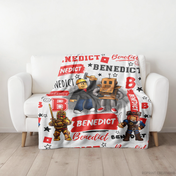 Personalized Roblox Blanket, Red Custom Name Roblox Kids Birthday Gift