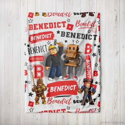 Personalized Roblox Blanket, Red Custom Name Roblox Kids Birthday Gift