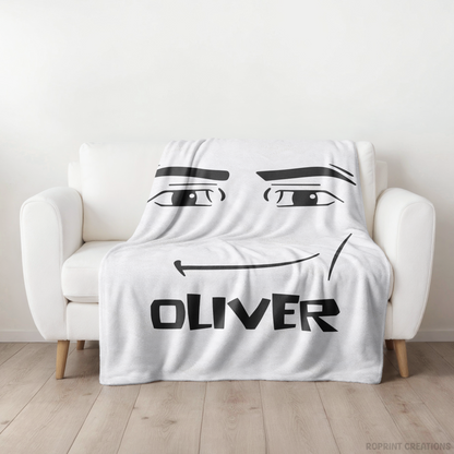 Roblox Man Face Meme Personalized Blanket, Custom Name Roblox Blanket