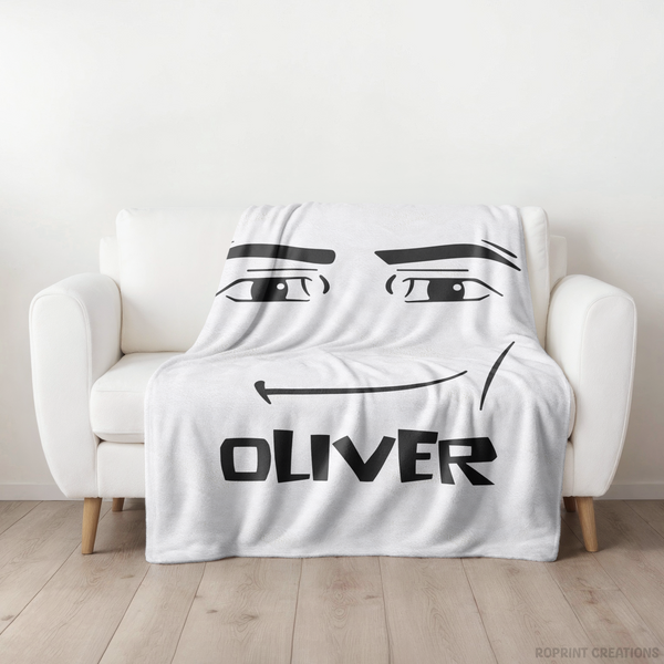 Roblox Man Face Meme Personalized Blanket, Custom Name Roblox Blanket