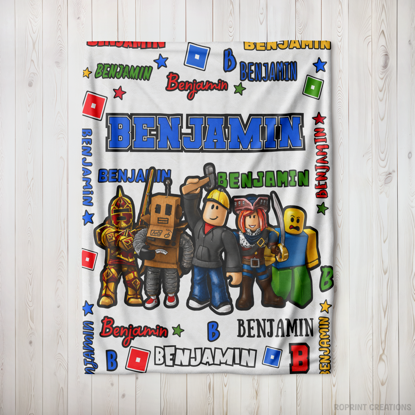 Personalized Roblox Blanket Soft Throw, Custom Name Kids Birthday Gift