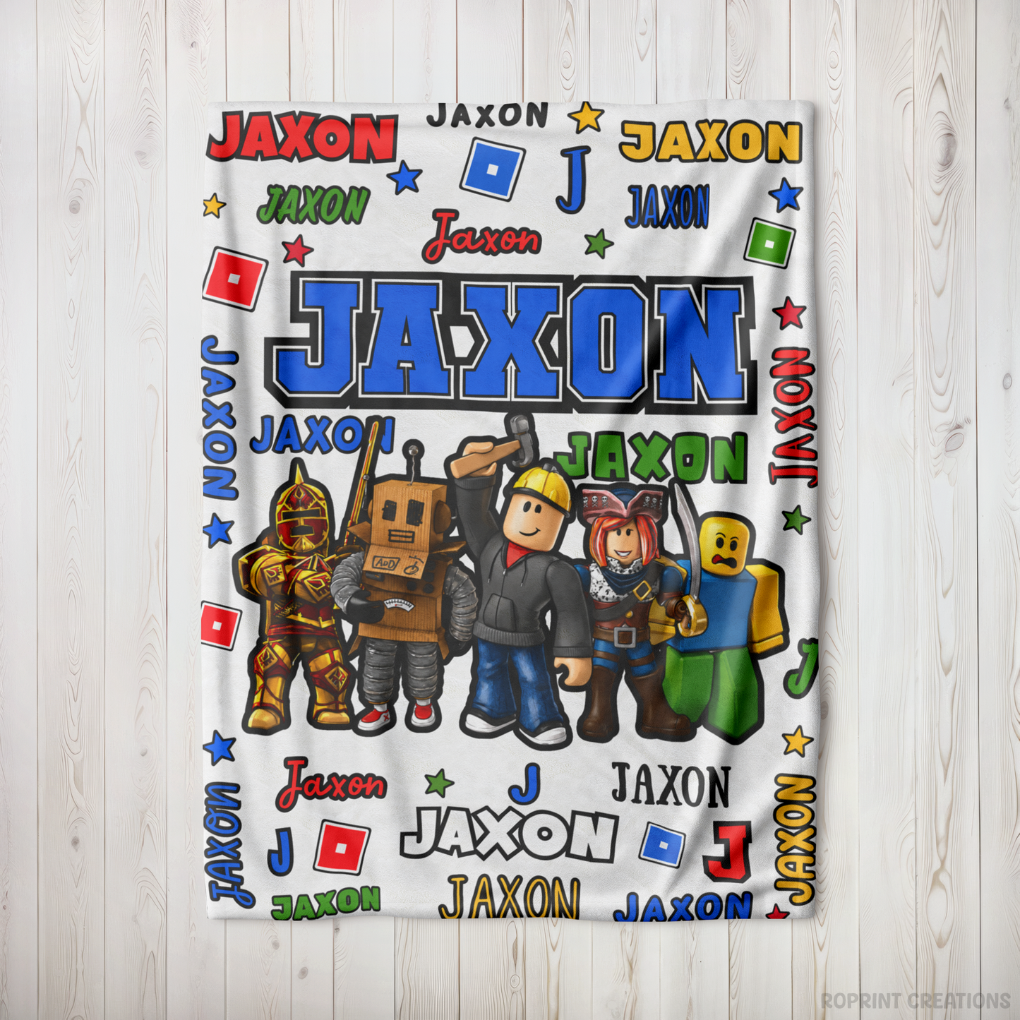 Personalized Roblox Blanket Soft Throw, Custom Name Kids Birthday Gift