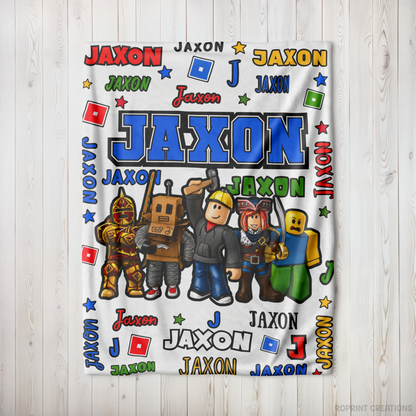 Personalized Roblox Blanket Soft Throw, Custom Name Kids Birthday Gift