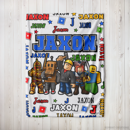 Personalized Roblox Blanket Soft Throw, Custom Name Kids Birthday Gift