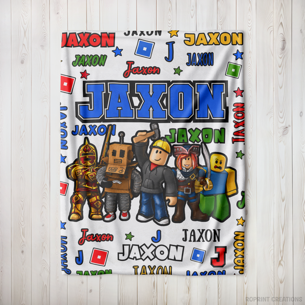 Personalized Roblox Blanket Soft Throw, Custom Name Kids Birthday Gift