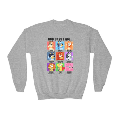 God Says I Am, Bluey - Youth Crewneck Sweatshirt