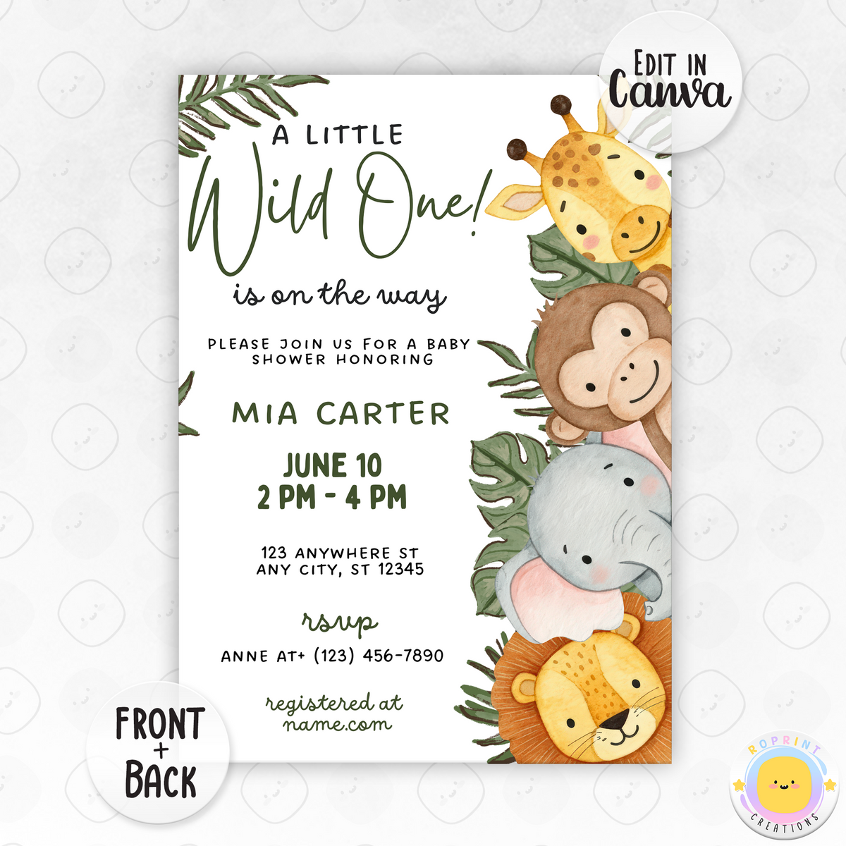 A Little Wild One is on the Way Safari Baby Shower Invitation - Safari Baby Shower Invitation Canva template