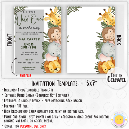 A Little Wild One is on the Way Safari Baby Shower Invitation - Safari Baby Shower Invite info