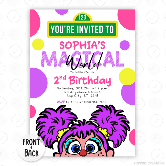 Celebrate your little one’s 2nd birthday with this magical Abby Cadabby Birthday Invitation! Easily edit, download, print, or share digitally for a fun and stress-free party invite.