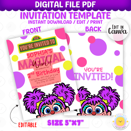 Celebrate your little one’s 2nd birthday with this magical Abby Cadabby Birthday Invitation! Easily edit, download, print, or share digitally for a fun and stress-free party invite.