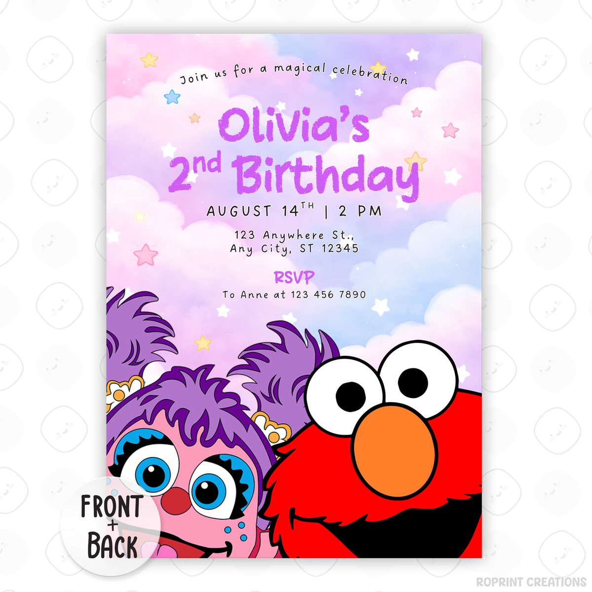 Celebrate your little one’s 2nd birthday with this adorable Abby Cadabby & Elmo Birthday Invitation! Easily edit, download, print, or share digitally for a fun and stress-free party invite.