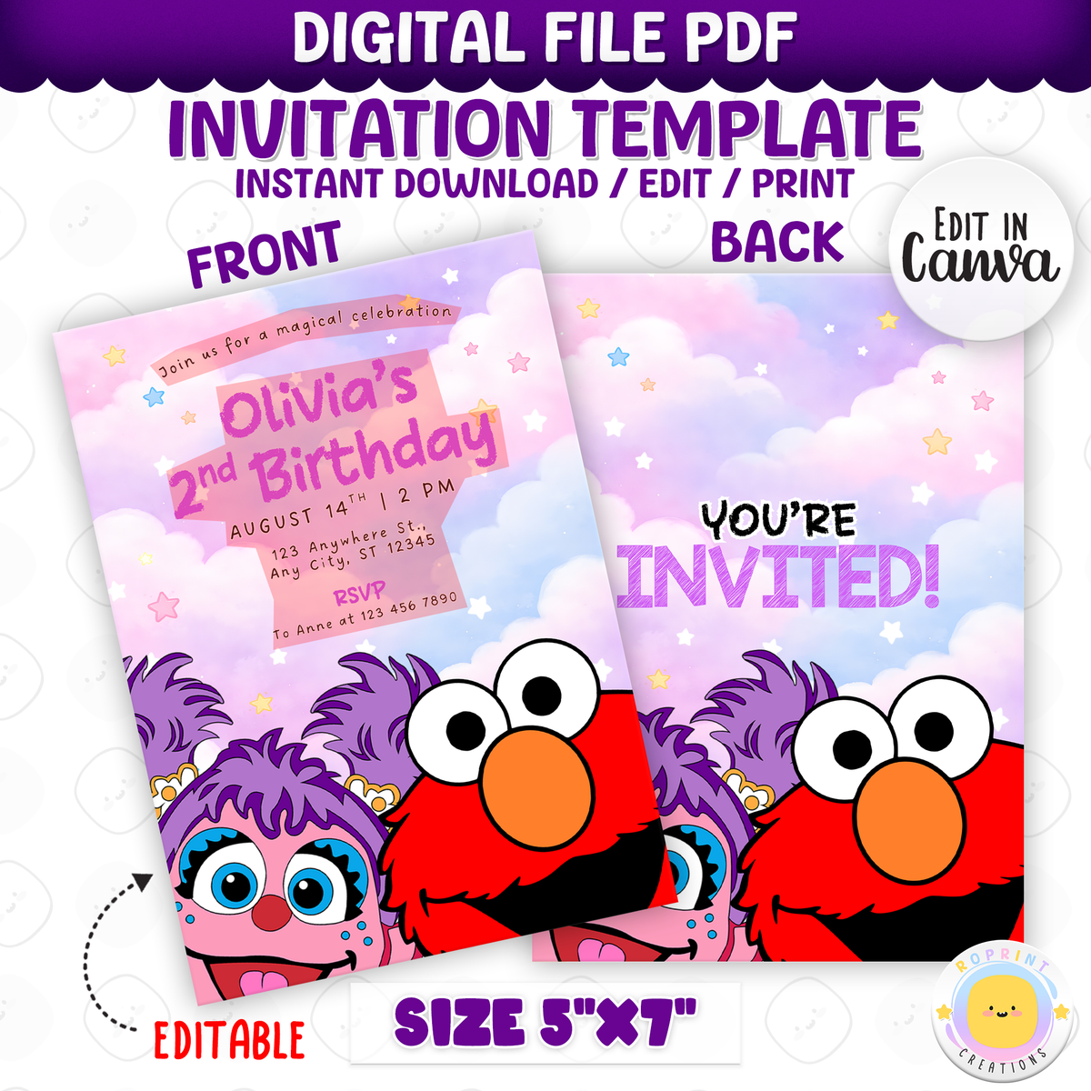 Celebrate your little one’s 2nd birthday with this adorable Abby Cadabby & Elmo Birthday Invitation! Easily edit, download, print, or share digitally for a fun and stress-free party invite.