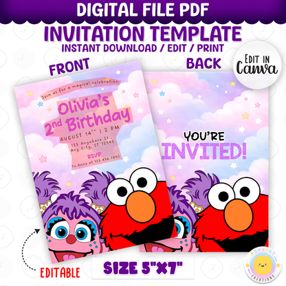 Celebrate your little one’s 2nd birthday with this adorable Abby Cadabby & Elmo Birthday Invitation! Easily edit, download, print, or share digitally for a fun and stress-free party invite.