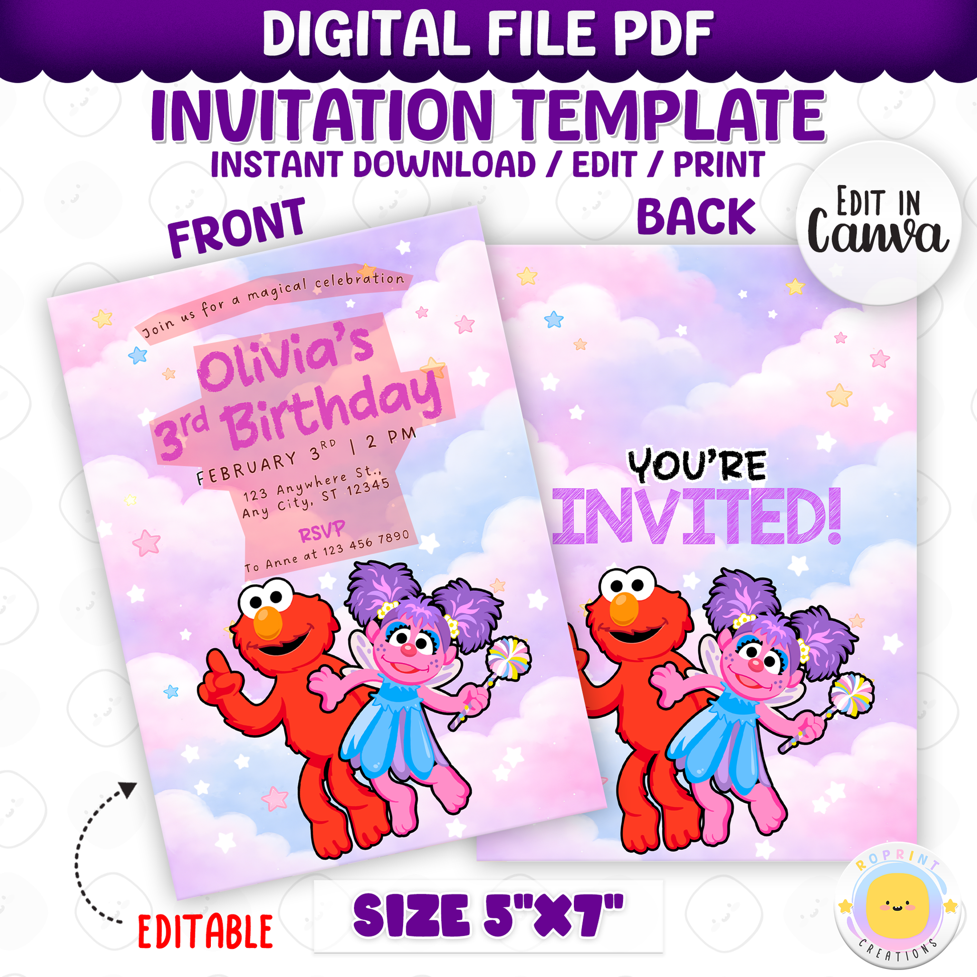 Celebrate your little one’s 3rd birthday with this adorable Abby Cadabby &amp; Elmo Birthday Invitation! Easily edit, download, print, or share digitally for a fun and stress-free party invite.