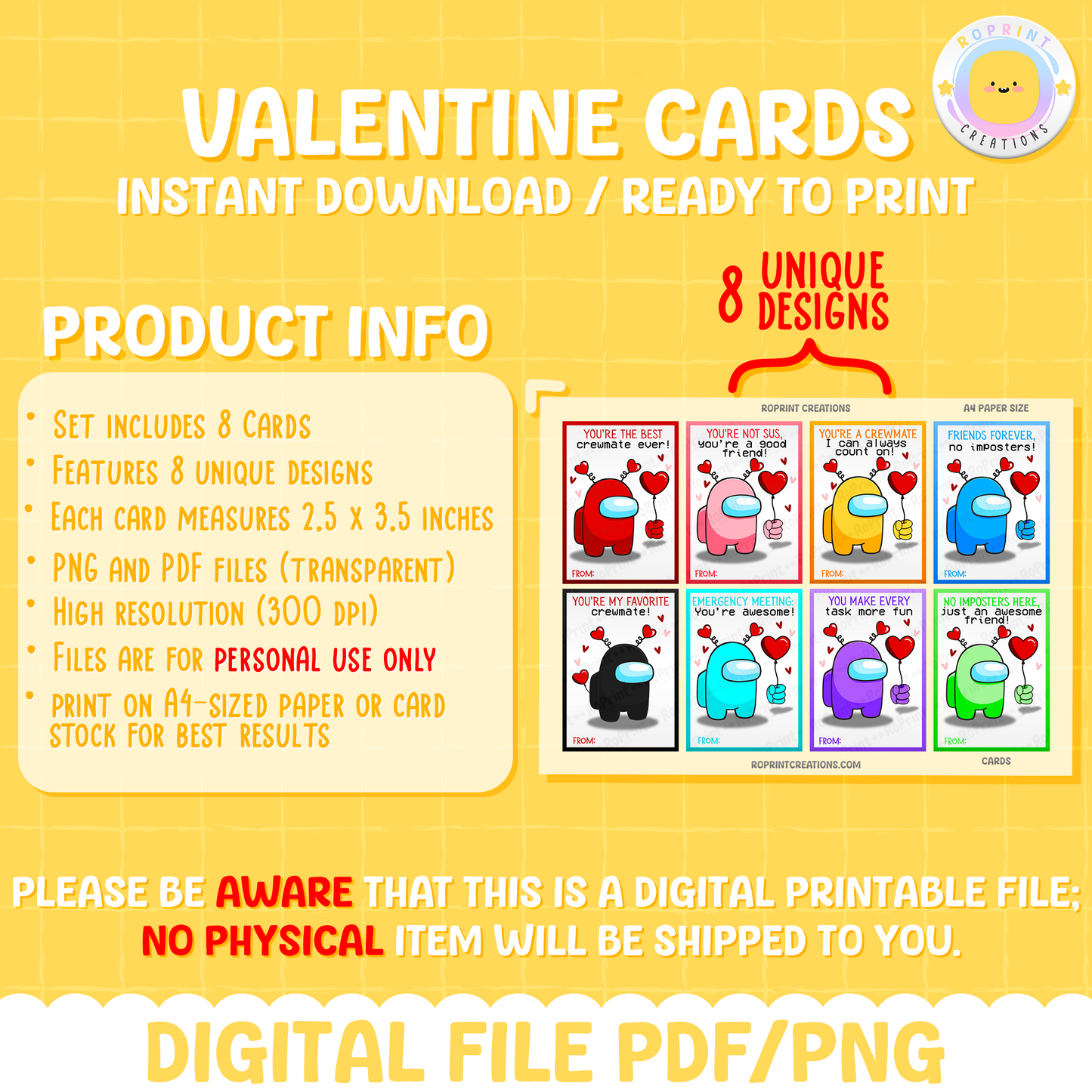 Celebrate love with these fun Among Us Valentine Cards! Instantly download, print, and share a playful touch of joy. Digital file only.